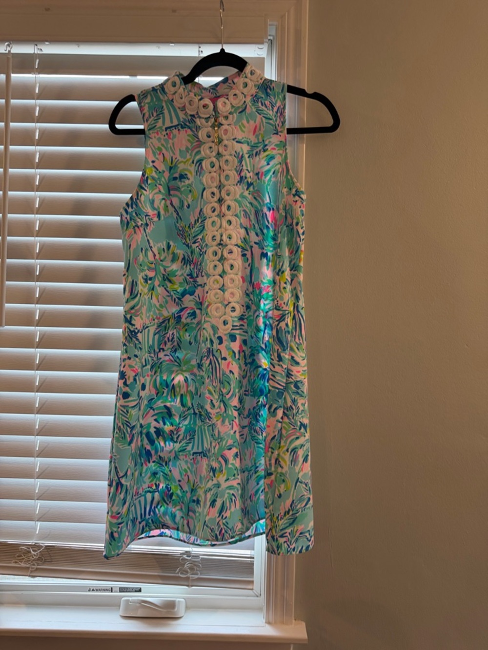Sleeveless Aqua Floral Shift Dress with White Lace Trim